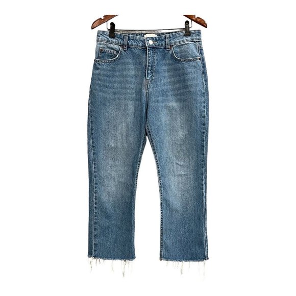 H&M Jeans Women 8 Blue Light Wash Straight Raw Hem High Rise Cropped - Picture 1 of 11